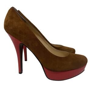 Enzo Angiolini Easmiles Brown Suede Coral Platform High Heel Pumps 6.5